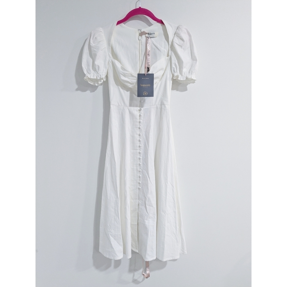 House Of CB London Ellery Linen Blend Puff SLeeve Midi Sundress - Picture 2 of 9